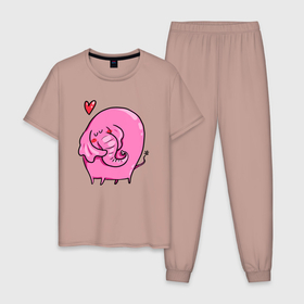 Мужская пижама хлопок с принтом влюбленный розовый слон в Кировске, 100% хлопок | брюки и футболка прямого кроя, без карманов, на брюках мягкая резинка на поясе и по низу штанин
 | влюбленный | влюбленный слон | любовь | розовый слон | слон | слоненок | слоник