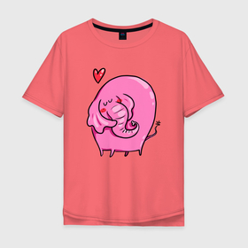 Мужская футболка хлопок Oversize с принтом влюбленный розовый слон в Белгороде, 100% хлопок | свободный крой, круглый ворот, “спинка” длиннее передней части | влюбленный | влюбленный слон | любовь | розовый слон | слон | слоненок | слоник