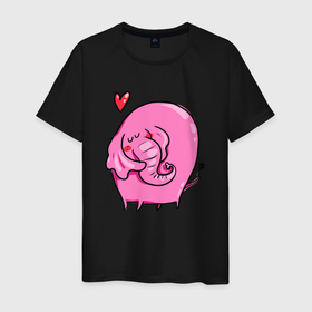 Мужская футболка хлопок с принтом влюбленный розовый слон в Белгороде, 100% хлопок | прямой крой, круглый вырез горловины, длина до линии бедер, слегка спущенное плечо. | влюбленный | влюбленный слон | любовь | розовый слон | слон | слоненок | слоник