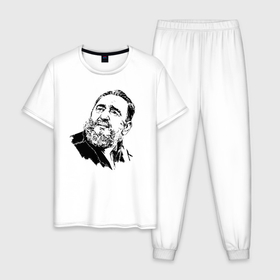 Мужская пижама хлопок с принтом Великий Фидель Кастро в Белгороде, 100% хлопок | брюки и футболка прямого кроя, без карманов, на брюках мягкая резинка на поясе и по низу штанин
 | beard | celebrity | chief | dude | fidel castro | legend | борода | вождь | знаменитость | куба | легенда | фидель кастро | чувак