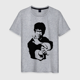 Мужская футболка хлопок с принтом Легендарный Брюс Ли в Тюмени, 100% хлопок | прямой крой, круглый вырез горловины, длина до линии бедер, слегка спущенное плечо. | bruce lee | kung fu | legend | warrior | боец | брюс ли | кунг фу | легенда