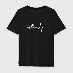 Мужская футболка хлопок Oversize с принтом Хоккей в сердце в Тюмени, 100% хлопок | свободный крой, круглый ворот, “спинка” длиннее передней части | Тематика изображения на принте: hockey | в сердце | пульс | хокеист | хокеисту | хокейный | хоккей