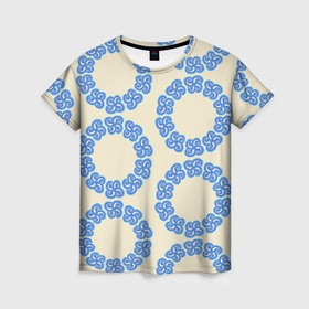 Женская футболка 3D с принтом Круговой орнамент из цветка в Екатеринбурге, 100% полиэфир ( синтетическое хлопкоподобное полотно) | прямой крой, круглый вырез горловины, длина до линии бедер | бесшовные | иллюстрация | круги | круглый | синий | узор | цветок