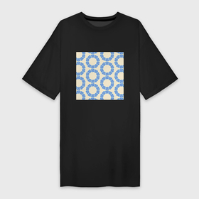 Платье-футболка хлопок с принтом Круговой орнамент из цветка. ,  |  | бесшовные | иллюстрация | круги | круглый | синий | узор | цветок