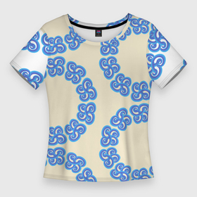 Женская футболка 3D Slim с принтом Круговой орнамент из цветка. в Екатеринбурге,  |  | бесшовные | иллюстрация | круги | круглый | синий | узор | цветок