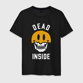 Мужская футболка хлопок с принтом Dead inside   мертвый внутри. в Екатеринбурге, 100% хлопок | прямой крой, круглый вырез горловины, длина до линии бедер, слегка спущенное плечо. | dead | dead inside | death | fear | inside | skull | smiley | torn | внутри | мертвый | разорванный | смайлик | улыбка | череп