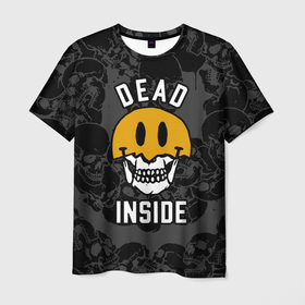 Мужская футболка 3D с принтом Dead inside   мертвый внутри , 100% полиэфир | прямой крой, круглый вырез горловины, длина до линии бедер | dead | dead inside | death | fear | inside | skull | smiley | torn | внутри | мертвый | разорванный | смайлик | улыбка | череп