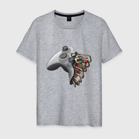 Мужская футболка хлопок с принтом органический джойстик в Белгороде, 100% хлопок | прямой крой, круглый вырез горловины, длина до линии бедер, слегка спущенное плечо. | joystick | джостик | кости | органический джойстик | плэйстейшн | скелет | стик