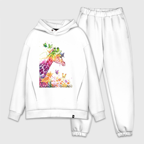 Мужской костюм хлопок OVERSIZE с принтом Жираф и бабочки в Петрозаводске,  |  | butterfly | flowers | giraffe | nature | plants | бабочка | жираф | природа | растения | цветы