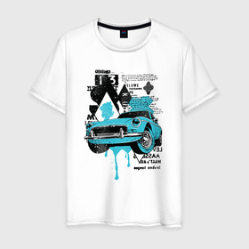 Мужская футболка хлопок с принтом Автомобиль в городе   Коллаж в Новосибирске, 100% хлопок | прямой крой, круглый вырез горловины, длина до линии бедер, слегка спущенное плечо. | car | city | collage | wheel | автомобиль | город | колесо | коллаж