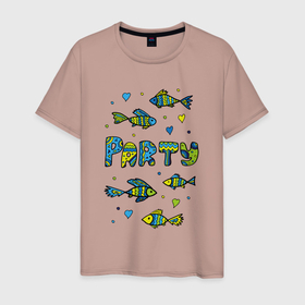 Мужская футболка хлопок с принтом Разноцветные рыбки. Рыбная вечеринка, рыбалка. Рисунок от руки в стиле дудл. , 100% хлопок | прямой крой, круглый вырез горловины, длина до линии бедер, слегка спущенное плечо. | fish | font | party | аквариум | алфавит | вечеринка | дудл | дудлизм | желтый | зеленый | каракули | леттеринг | морской | обводка | отпуск | подводный мир | праздник | разноцветный | речная | рыба | рыбаку