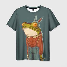 Мужская футболка 3D с принтом Лягуха  в шапочке , 100% полиэфир | прямой крой, круглый вырез горловины, длина до линии бедер | frog | жаба | животное | лягуха | лягушка