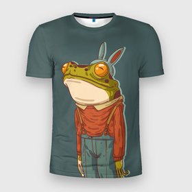 Мужская футболка 3D Slim с принтом Лягуха  в шапочке в Белгороде, 100% полиэстер с улучшенными характеристиками | приталенный силуэт, круглая горловина, широкие плечи, сужается к линии бедра | frog | жаба | животное | лягуха | лягушка