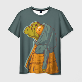 Мужская футболка 3D с принтом Модная лягуха в куртке , 100% полиэфир | прямой крой, круглый вырез горловины, длина до линии бедер | frog | жаба | животное | лягуха | лягушка | модный