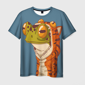 Мужская футболка 3D с принтом Лягуха в костюме тигра , 100% полиэфир | прямой крой, круглый вырез горловины, длина до линии бедер | frog | жаба | костюм тигра | лягуха | лягушка | тигр