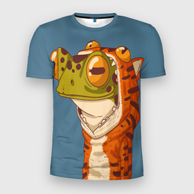 Мужская футболка 3D Slim с принтом Лягуха в костюме тигра в Белгороде, 100% полиэстер с улучшенными характеристиками | приталенный силуэт, круглая горловина, широкие плечи, сужается к линии бедра | frog | жаба | костюм тигра | лягуха | лягушка | тигр