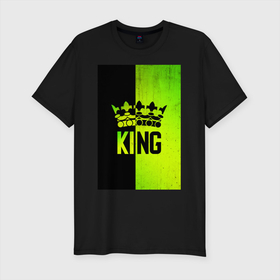 Мужская футболка хлопок Slim с принтом Надпись KING , 92% хлопок, 8% лайкра | приталенный силуэт, круглый вырез ворота, длина до линии бедра, короткий рукав | colors | king | в топе | в тренде | король | топ | царь | цвета | ярко
