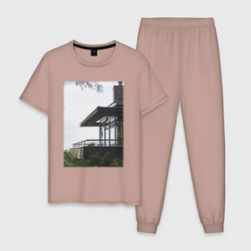 Мужская пижама хлопок с принтом Панорамный Дом в Тюмени, 100% хлопок | брюки и футболка прямого кроя, без карманов, на брюках мягкая резинка на поясе и по низу штанин
 | house | дом | модные | панорама | хайп | шмот