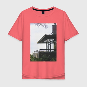 Мужская футболка хлопок Oversize с принтом Панорамный Дом в Новосибирске, 100% хлопок | свободный крой, круглый ворот, “спинка” длиннее передней части | house | дом | модные | панорама | хайп | шмот