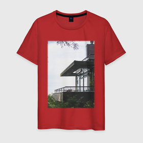 Мужская футболка хлопок с принтом Панорамный Дом в Тюмени, 100% хлопок | прямой крой, круглый вырез горловины, длина до линии бедер, слегка спущенное плечо. | house | дом | модные | панорама | хайп | шмот