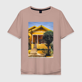 Мужская футболка хлопок Oversize с принтом Жёлтый Дом , 100% хлопок | свободный крой, круглый ворот, “спинка” длиннее передней части | Тематика изображения на принте: house | дом | жёлтый | модные | хайп | шмот