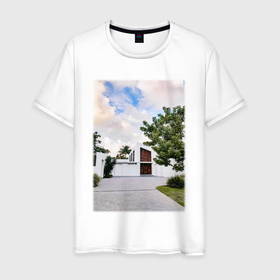 Мужская футболка хлопок с принтом Белый Дом Загородом в Екатеринбурге, 100% хлопок | прямой крой, круглый вырез горловины, длина до линии бедер, слегка спущенное плечо. | home | house | белый | дом | загород | модные | хайп | шмот