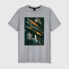 Мужская футболка хлопок Slim с принтом Многоэтажка В Японии в Екатеринбурге, 92% хлопок, 8% лайкра | приталенный силуэт, круглый вырез ворота, длина до линии бедра, короткий рукав | japan | дом | многоэтажка | модные | хайп | шмот | япония