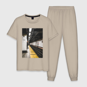 Мужская пижама хлопок с принтом Метрополитен В Нью Йорке в Кировске, 100% хлопок | брюки и футболка прямого кроя, без карманов, на брюках мягкая резинка на поясе и по низу штанин
 | newyork | метро | метрополитен | модные | нью йорк | хайп | шмот