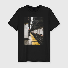 Мужская футболка хлопок Slim с принтом Метрополитен В Нью Йорке в Тюмени, 92% хлопок, 8% лайкра | приталенный силуэт, круглый вырез ворота, длина до линии бедра, короткий рукав | newyork | метро | метрополитен | модные | нью йорк | хайп | шмот