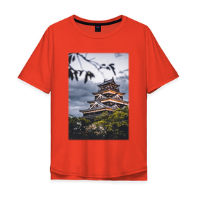 Мужская футболка хлопок Oversize с принтом Старинный Замок В Японии в Кировске, 100% хлопок | свободный крой, круглый ворот, “спинка” длиннее передней части | japan | замок | модные | хайп | шмот | япония