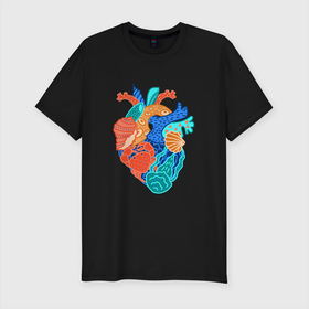Мужская футболка хлопок Slim с принтом Сердце там где море , 92% хлопок, 8% лайкра | приталенный силуэт, круглый вырез ворота, длина до линии бедра, короткий рукав | бирюзовый | корал | краб | красный | лето | медуза | море | морской | обитатели | оранжевый | отпуск | плоский стиль | подводный | ракушка | риф | сердце | синий
