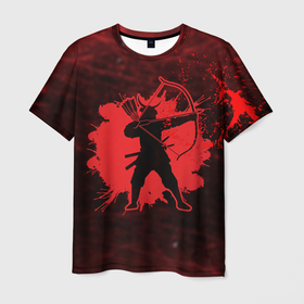 Мужская футболка 3D с принтом Лучник Самурай Кровавый Bloody Samurai , 100% полиэфир | прямой крой, круглый вырез горловины, длина до линии бедер | grunge | боевые | брызги | гранж | искусства | краски | кровь | лук | полосы | потертости | ронин | самурай