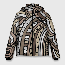 Мужская зимняя куртка 3D с принтом Абстрактный геометрический рисунок от руки. Волны, линии, полосы, круги. Векторная графика. в Белгороде, верх — 100% полиэстер; подкладка — 100% полиэстер; утеплитель — 100% полиэстер | длина ниже бедра, свободный силуэт Оверсайз. Есть воротник-стойка, отстегивающийся капюшон и ветрозащитная планка. 

Боковые карманы с листочкой на кнопках и внутренний карман на молнии. | Тематика изображения на принте: абстрактный | абстракционизм | абстракция | бежевый | вектор | волны | геометрический | дудл | женский | коричневый | кофейный цве | круги | линии | мужской | обводка | от руки | полосы | разноцветный