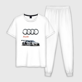Мужская пижама хлопок с принтом Audi   Germany в Новосибирске, 100% хлопок | брюки и футболка прямого кроя, без карманов, на брюках мягкая резинка на поясе и по низу штанин
 | audi | car | germany | prestige | автомобиль | ауди | германия | престиж