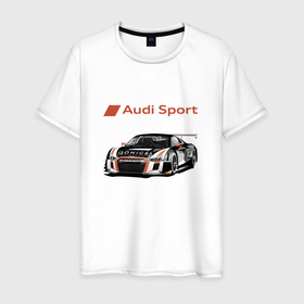 Мужская футболка хлопок с принтом Audi Motorsport   Racing team , 100% хлопок | прямой крой, круглый вырез горловины, длина до линии бедер, слегка спущенное плечо. | Тематика изображения на принте: audi | car | motorsport | power | racing | sport | team | автомобиль | автоспорт | ауди | гонка | мощь