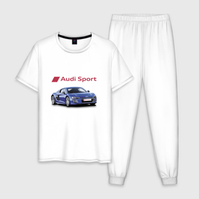 Мужская пижама хлопок с принтом Audi sport   Racing , 100% хлопок | брюки и футболка прямого кроя, без карманов, на брюках мягкая резинка на поясе и по низу штанин
 | Тематика изображения на принте: audi | car | motorsport | power | racing | sport | team | автомобиль | автоспорт | ауди | гонка | мощь