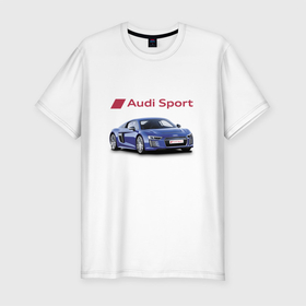 Мужская футболка хлопок Slim с принтом Audi sport   Racing в Петрозаводске, 92% хлопок, 8% лайкра | приталенный силуэт, круглый вырез ворота, длина до линии бедра, короткий рукав | audi | car | motorsport | power | racing | sport | team | автомобиль | автоспорт | ауди | гонка | мощь