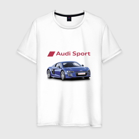 Мужская футболка хлопок с принтом Audi sport   Racing , 100% хлопок | прямой крой, круглый вырез горловины, длина до линии бедер, слегка спущенное плечо. | Тематика изображения на принте: audi | car | motorsport | power | racing | sport | team | автомобиль | автоспорт | ауди | гонка | мощь