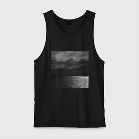 Мужская майка хлопок с принтом Black sea в Курске, 100% хлопок |  | вода | луч | море | облака | природа | солнце | черный | шторм | эстетика