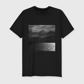 Мужская футболка хлопок Slim с принтом Black sea в Белгороде, 92% хлопок, 8% лайкра | приталенный силуэт, круглый вырез ворота, длина до линии бедра, короткий рукав | вода | луч | море | облака | природа | солнце | черный | шторм | эстетика