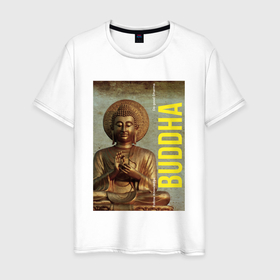 Мужская футболка хлопок с принтом Золотой Будда в Кировске, 100% хлопок | прямой крой, круглый вырез горловины, длина до линии бедер, слегка спущенное плечо. | будда | буддизм | доброта | духовность | знание | знания | золото | йога | лотос | медитация | мир | мудрец | мудрость | позолота | покой | релакс | релаксация | религия | саморазвитие | философия
