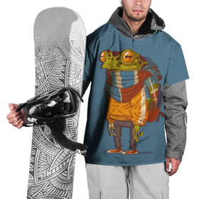 Накидка на куртку 3D с принтом Лягуха путешественица , 100% полиэстер |  | Тематика изображения на принте: frog | жаба | лягуха | лягушка | путешествие | рюкзак