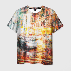 Мужская футболка 3D с принтом Неоновый город ночью в Екатеринбурге, 100% полиэфир | прямой крой, круглый вырез горловины, длина до линии бедер | город | машины | ночь | реклама | свет | урбан | фонари