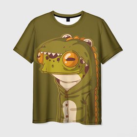 Мужская футболка 3D с принтом Лягуха в костюме динозавра в Курске, 100% полиэфир | прямой крой, круглый вырез горловины, длина до линии бедер | frog | динозавр | жаба | костюм | лягуха | лягушка