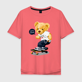 Мужская футболка хлопок Oversize с принтом Мишка скейтбордист в Санкт-Петербурге, 100% хлопок | свободный крой, круглый ворот, “спинка” длиннее передней части | Тематика изображения на принте: board | extreme | skate | skateboard | skateboarder | skateboarding | доска | медведь | медвежий | миша | мишка | плюшевый | скейт | скейтборд | скейтбординг | скейтбордист | экстрим