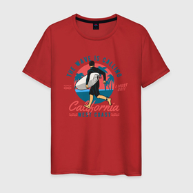 Мужская футболка хлопок с принтом Лето и серфинг в Санкт-Петербурге, 100% хлопок | прямой крой, круглый вырез горловины, длина до линии бедер, слегка спущенное плечо. | волны | лето | море | океан | отдых | отпуск | серфинг | спорт