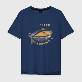 Мужская футболка хлопок Oversize с принтом Большая рыба fish , 100% хлопок | свободный крой, круглый ворот, “спинка” длиннее передней части | большая рыба | желтая рыба | рыба | рыбалка | рыбачить | рыбка