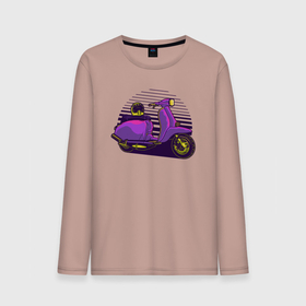 Мужской лонгслив хлопок с принтом Фиолетовый мопед в Петрозаводске, 100% хлопок |  | moto | мопед | мото | мотороллер | мотоспорт | мотоцикл
