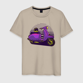 Мужская футболка хлопок с принтом Фиолетовый мопед в Кировске, 100% хлопок | прямой крой, круглый вырез горловины, длина до линии бедер, слегка спущенное плечо. | moto | мопед | мото | мотороллер | мотоспорт | мотоцикл
