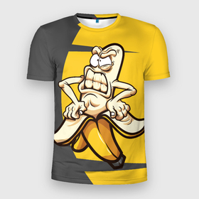 Мужская футболка 3D Slim с принтом Злобный банан в Тюмени, 100% полиэстер с улучшенными характеристиками | приталенный силуэт, круглая горловина, широкие плечи, сужается к линии бедра | банан | гнев | злобный | плод | фрукт